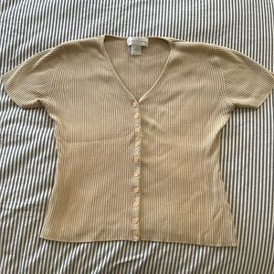 Button down short sleeve knit top